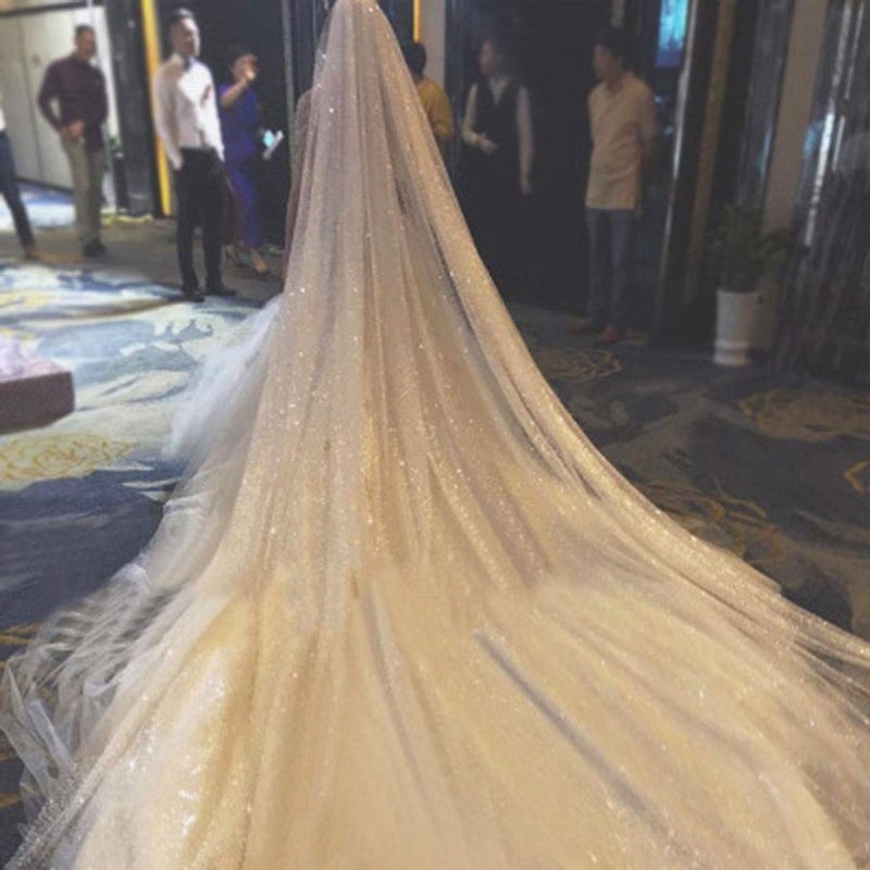 Unsutuo Wedding Veil Bridal Cathedral Veil 1 Tier Drop Veils with Hair Comb for Brides, 118 Inches (Sparkling White) - Image 5